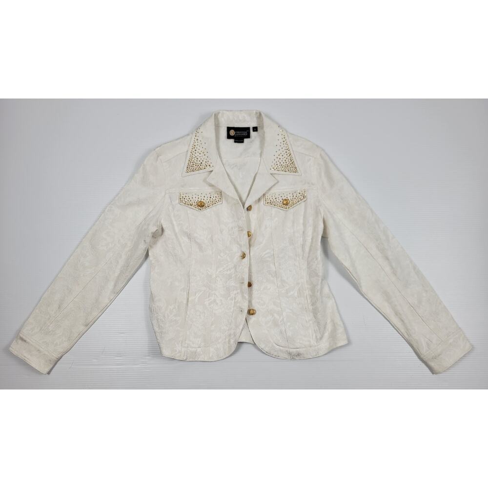 Vintage Christine Alexander Swarovski Crystal Floral Jacket White Womens Medium‎